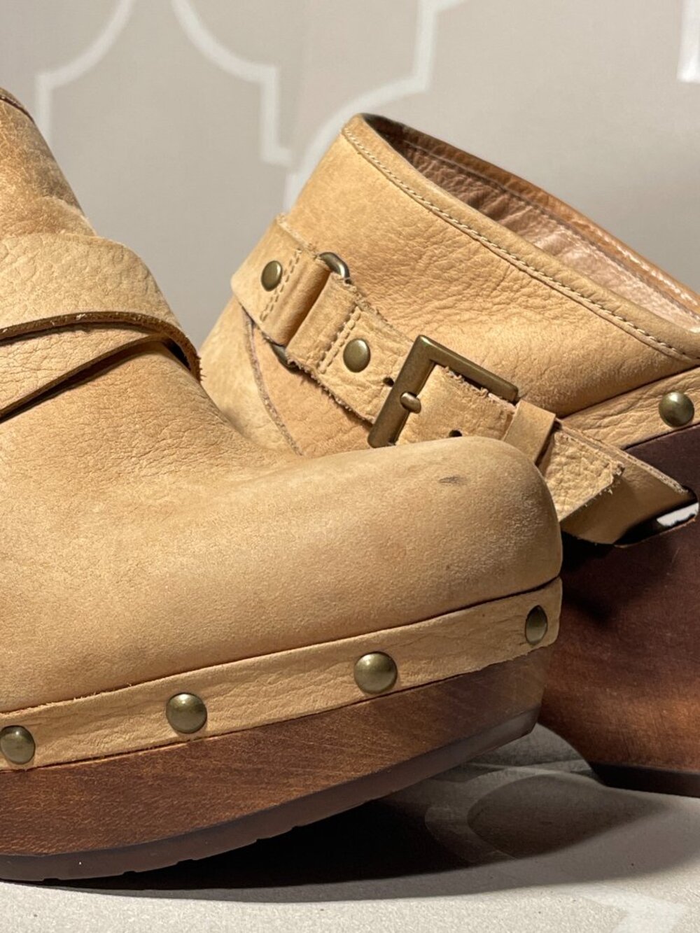 UGG Natalee Leather Studded Heeled Clogs – Nubuck Leather & Stud Detail